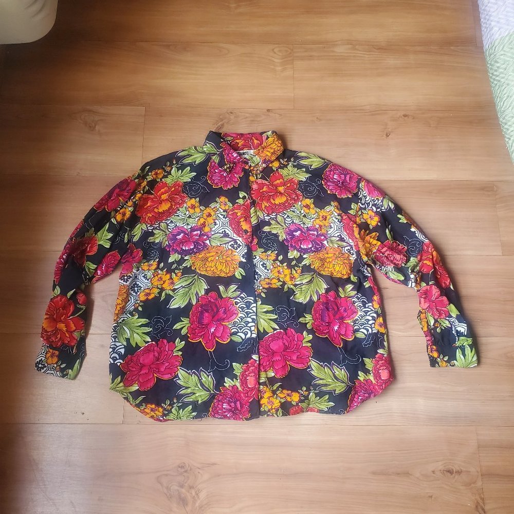 Vintage Gitano Beaded Button Front Floral Shirt Size 38